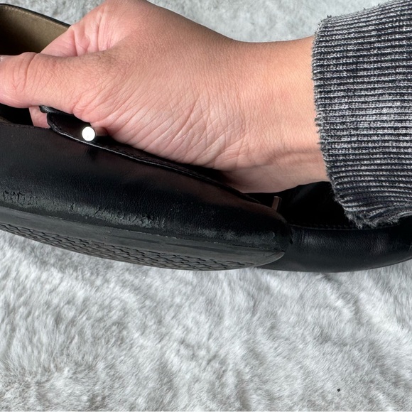 Michael Kors Black Leather Pointed-Toe Bow Flats with Logo Charm - Picture 3 of 5